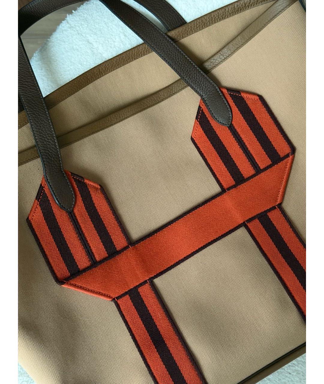 HERMES Бежевая пляжная сумка из канвы, фото 4