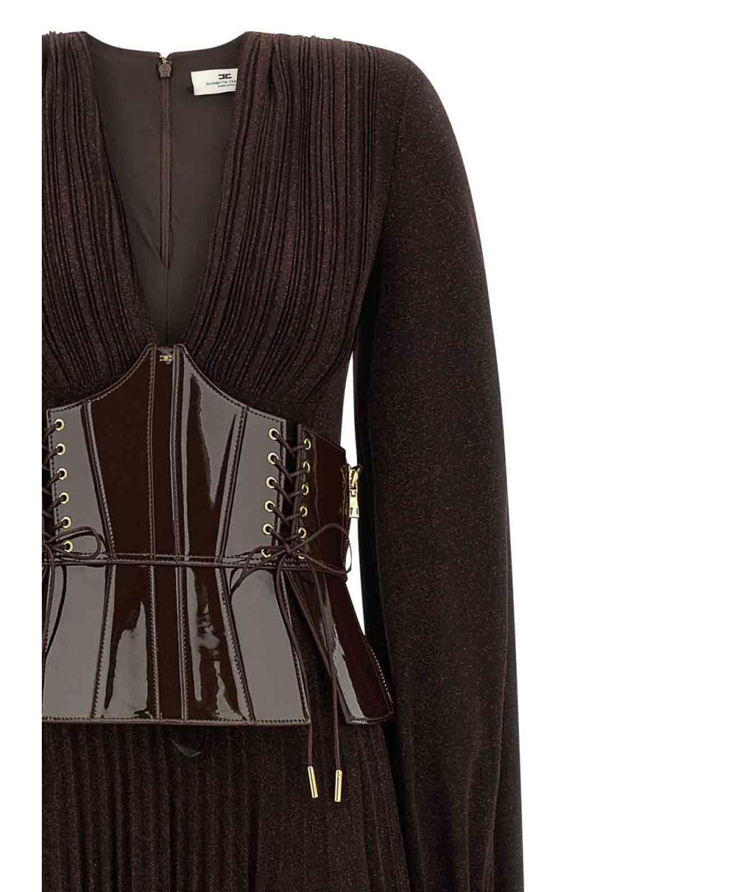 ELISABETTA FRANCHI Коричневое вискозное вечернее платье, фото 3