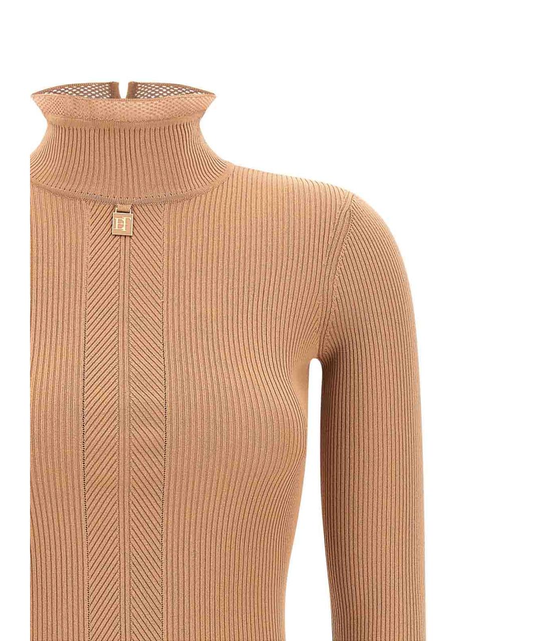 ELISABETTA FRANCHI Бежевое вискозное повседневное платье, фото 3