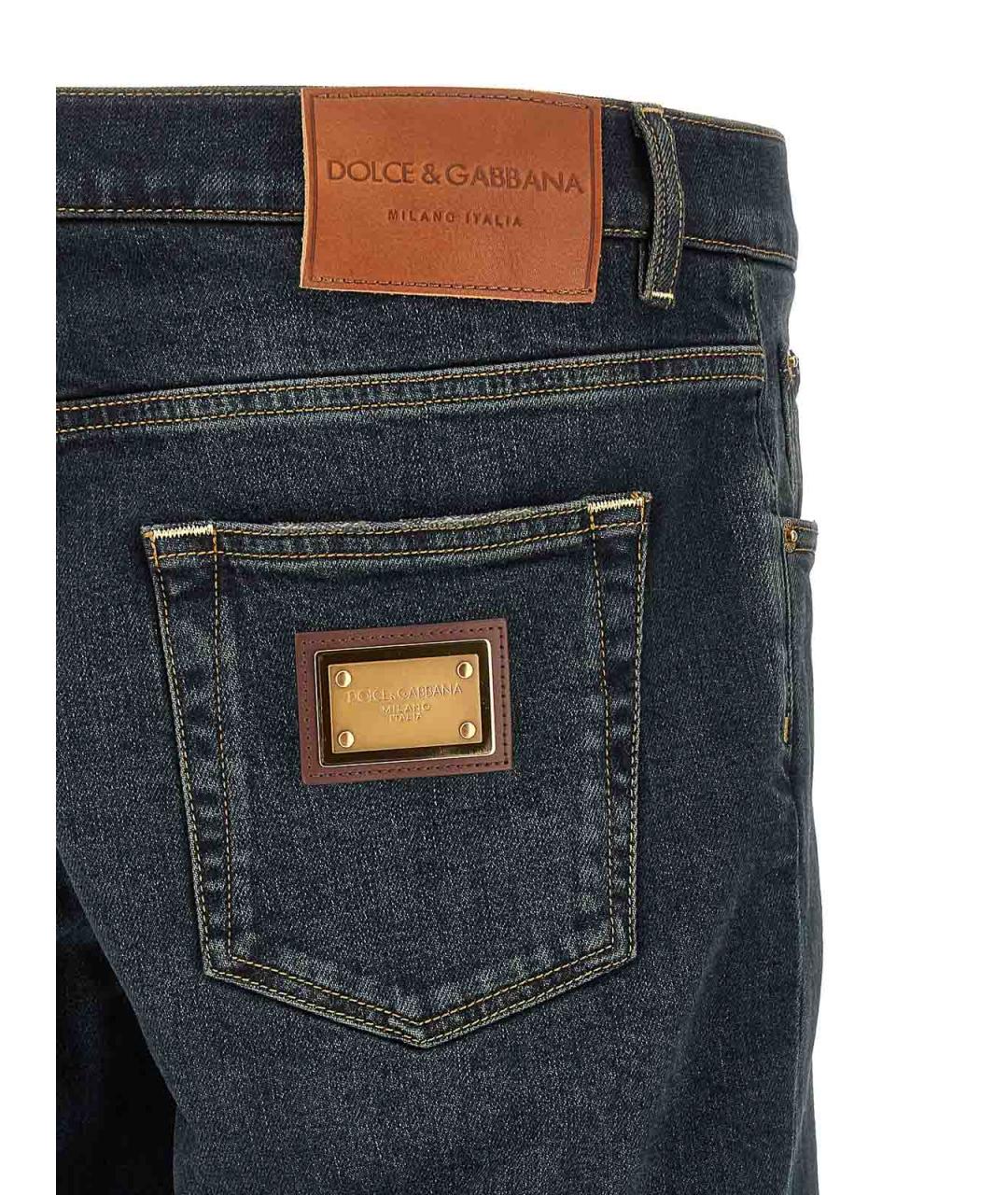DOLCE&GABBANA Темно-синие хлопковые прямые джинсы, фото 4