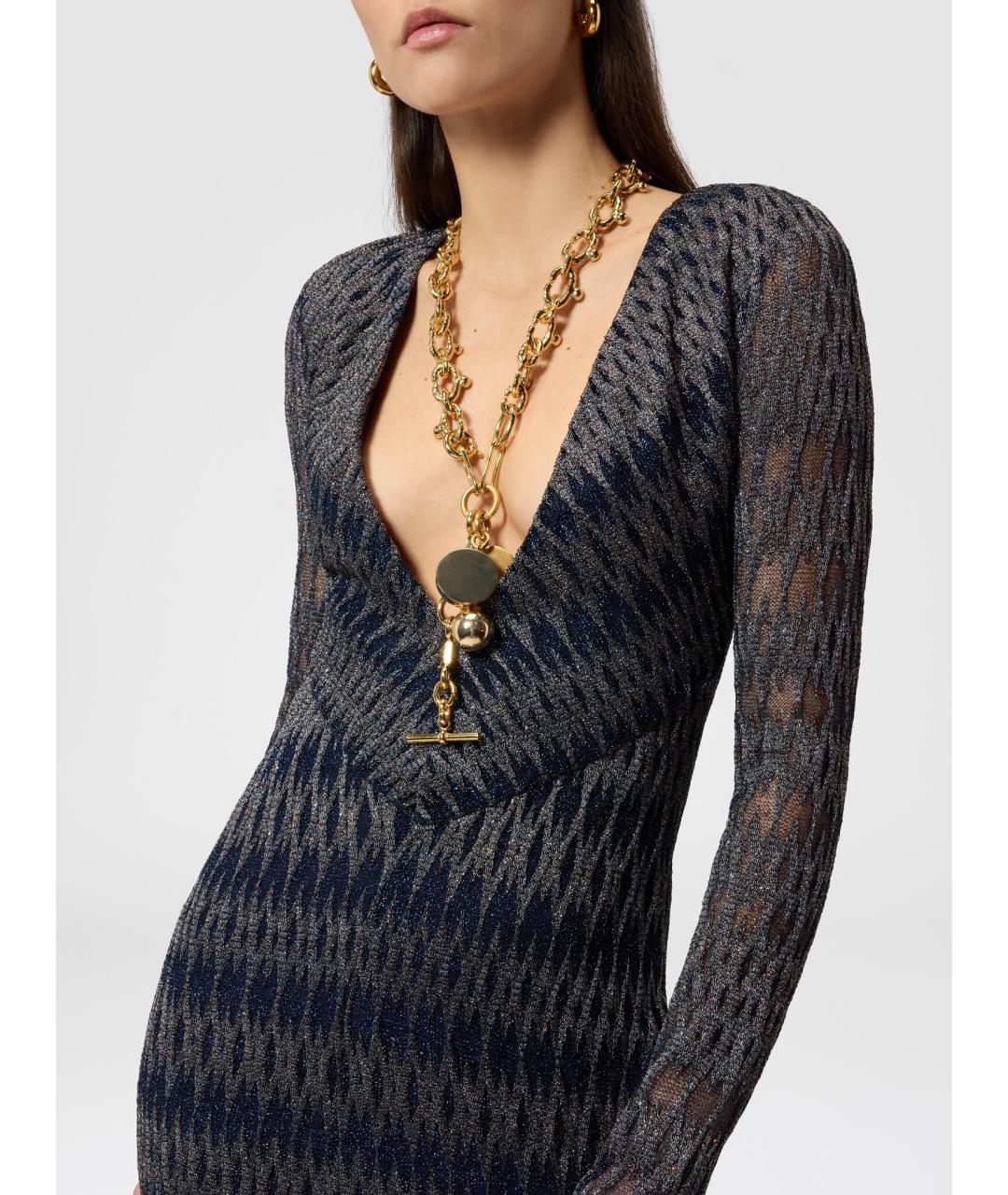MISSONI Темно-синее вискозное вечернее платье, фото 8