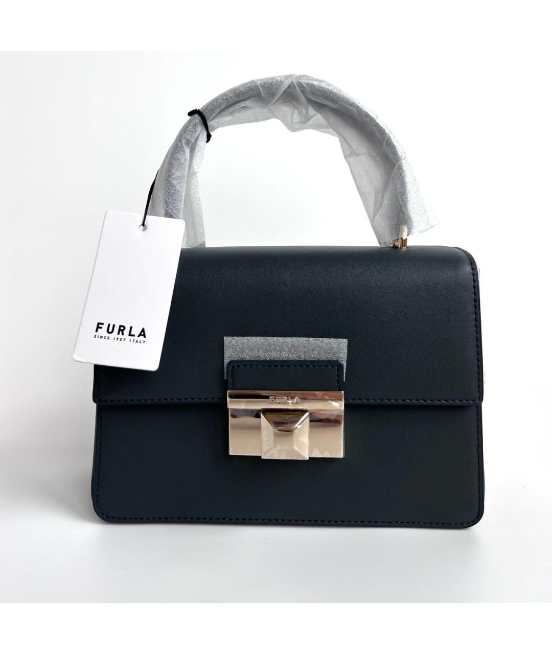 FURLA Антрацитовая кожаная сумка с короткими ручками, фото 9
