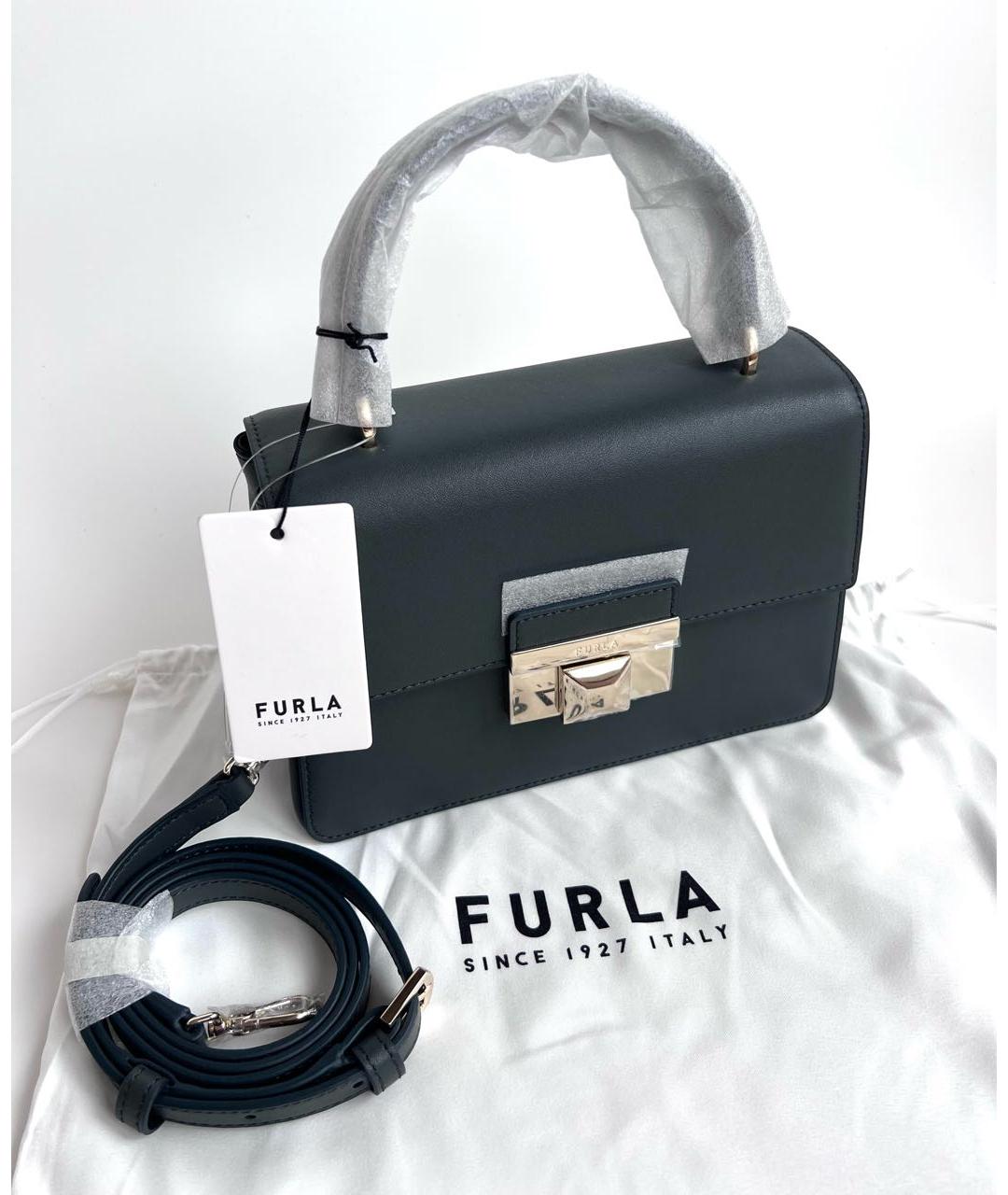 FURLA Антрацитовая кожаная сумка с короткими ручками, фото 5