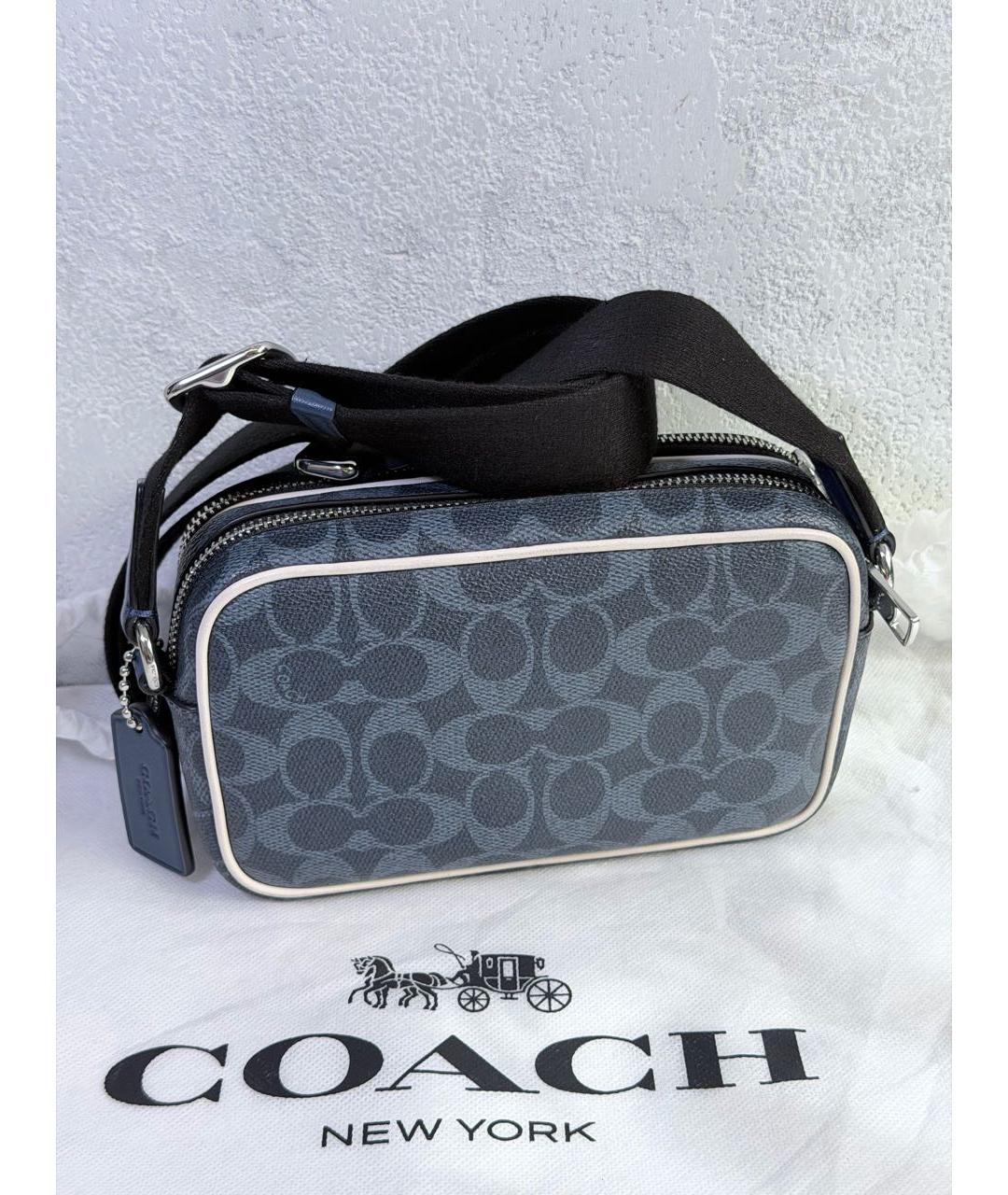 COACH Темно-синяя кожаная сумка на плечо, фото 3