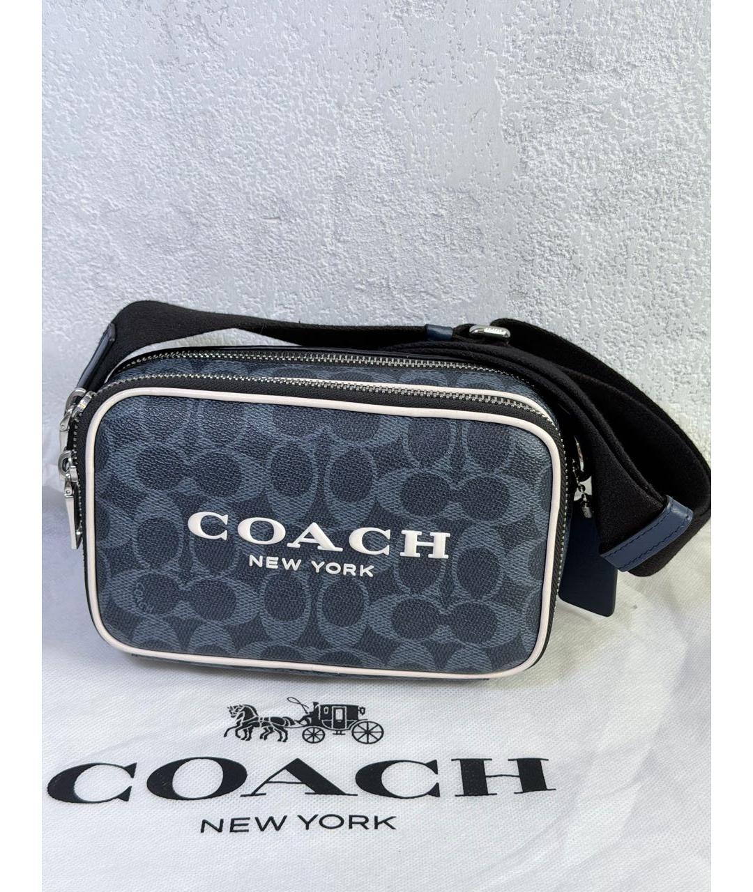 COACH Темно-синяя кожаная сумка на плечо, фото 9