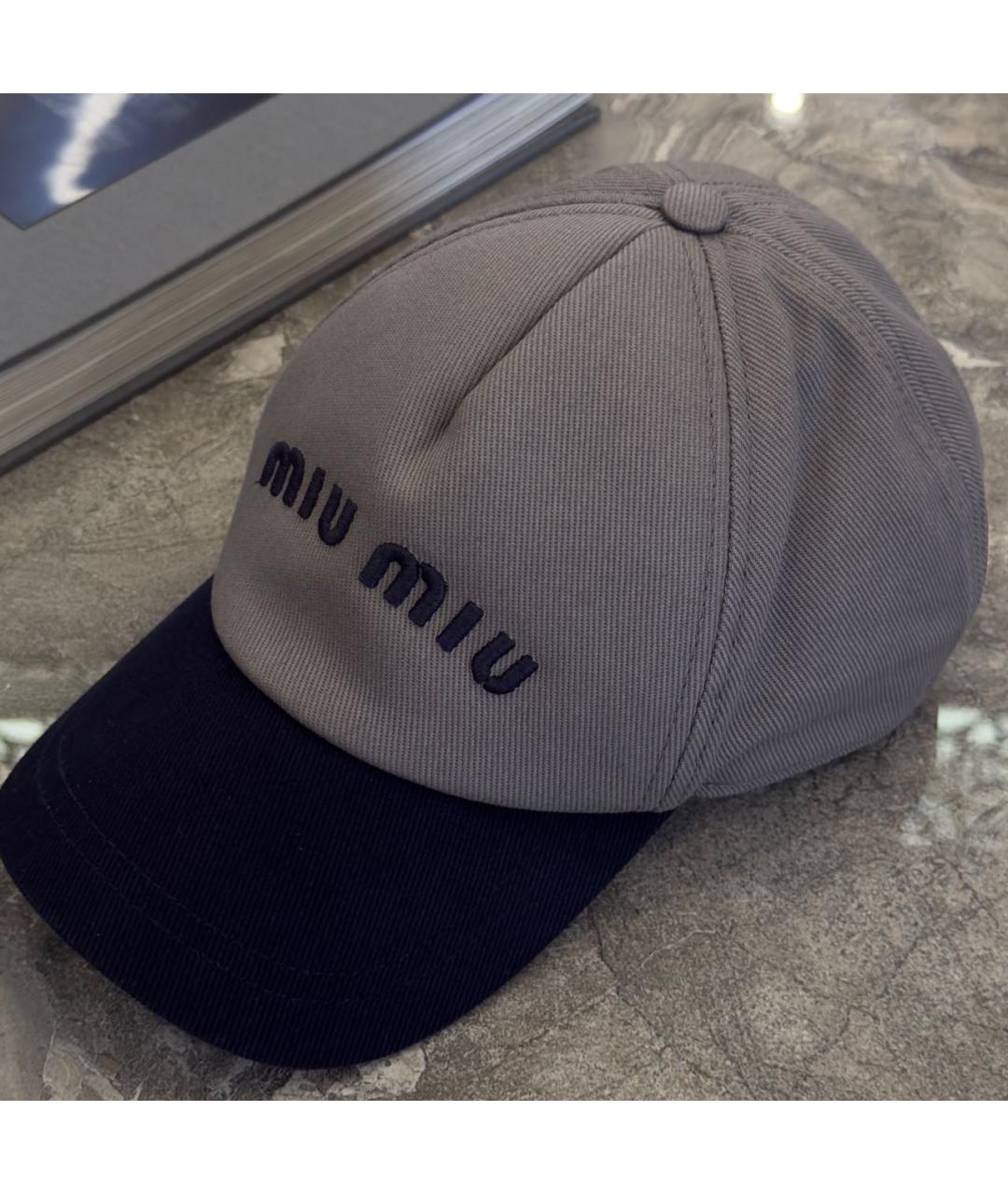 MIU MIU Темно-синяя хлопковая кепка, фото 3