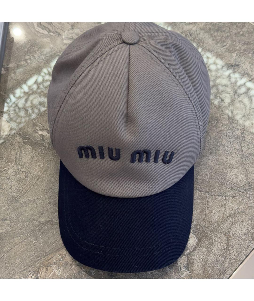 MIU MIU Темно-синяя хлопковая кепка, фото 5