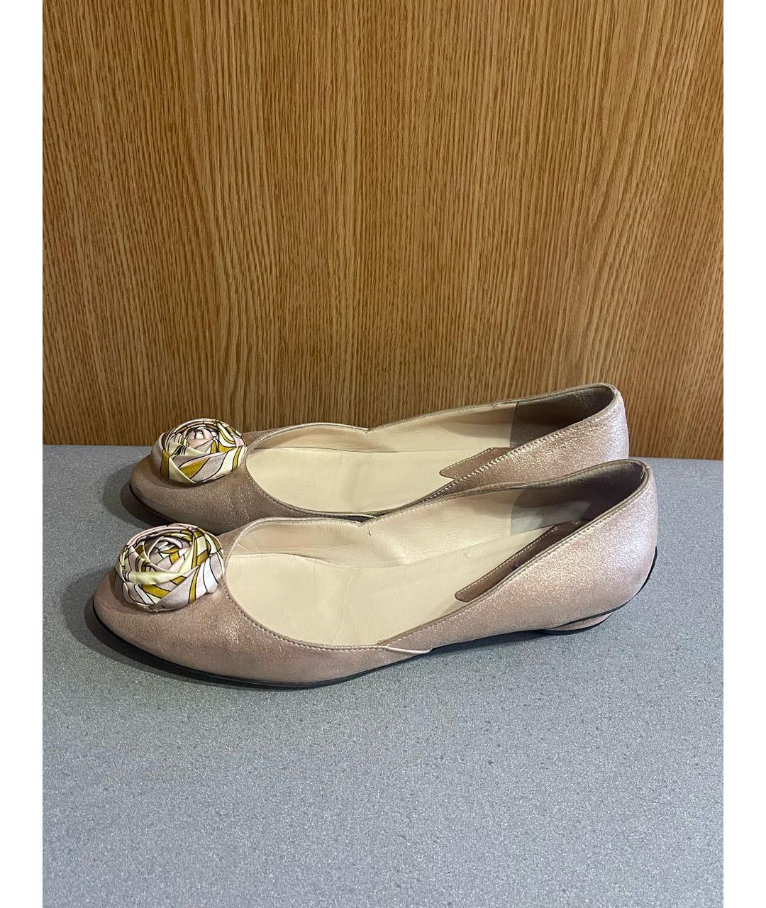 EMILIO PUCCI Розовые кожаные лодочки на низком каблуке, фото 8