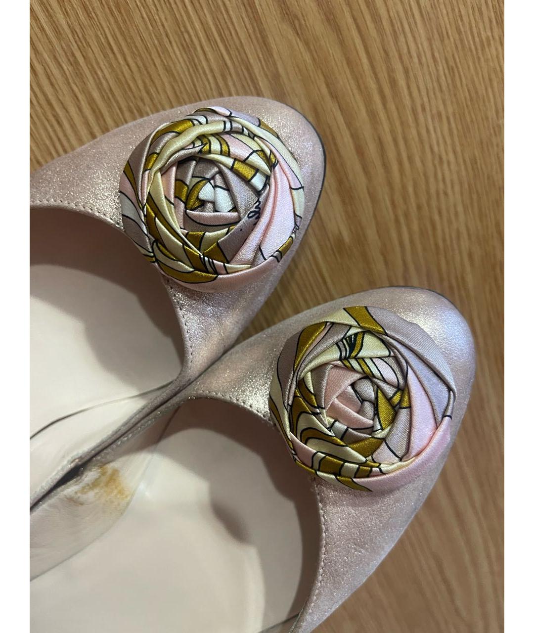 EMILIO PUCCI Розовые кожаные лодочки на низком каблуке, фото 6
