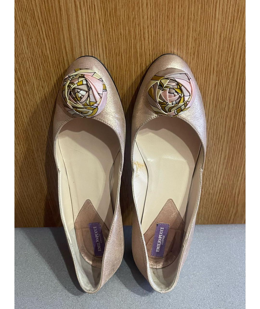 EMILIO PUCCI Розовые кожаные лодочки на низком каблуке, фото 3