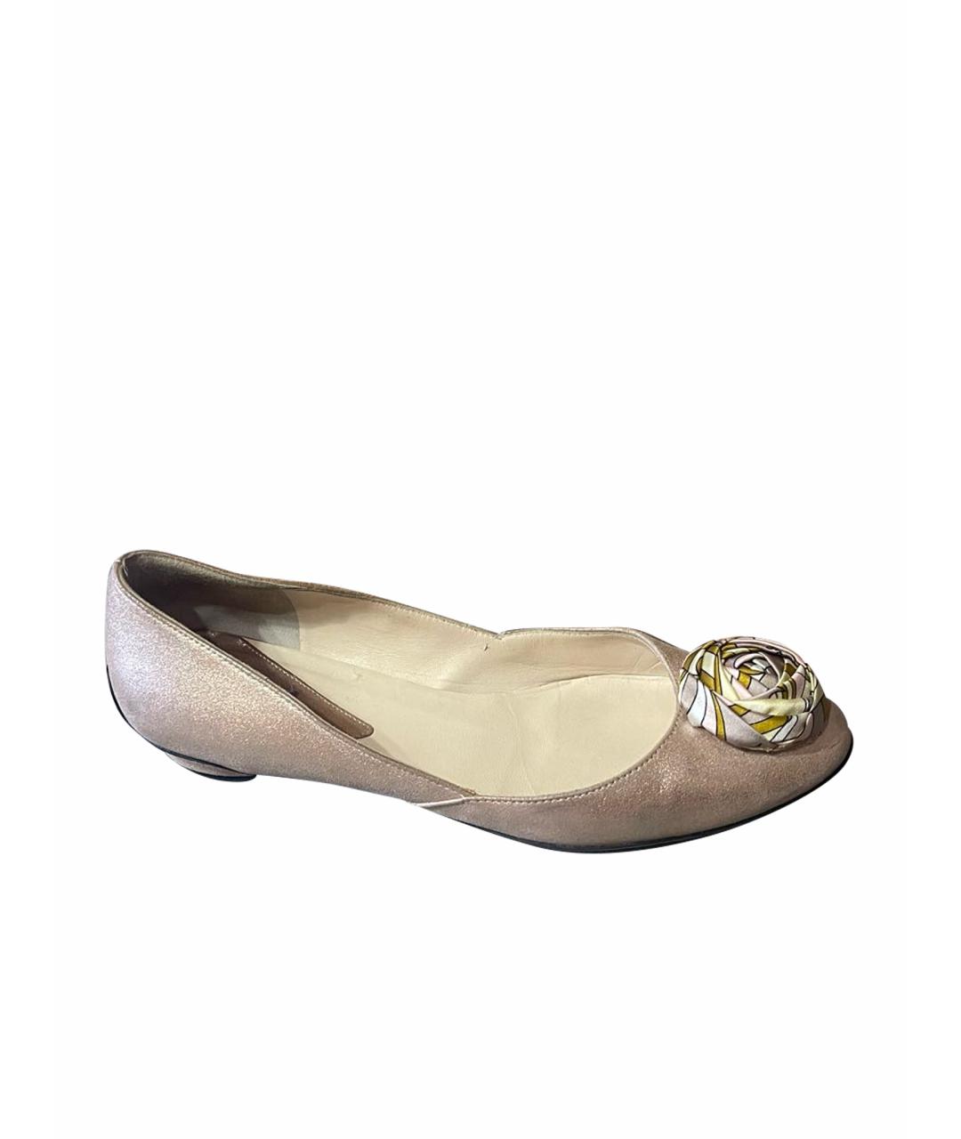 EMILIO PUCCI Розовые кожаные лодочки на низком каблуке, фото 1
