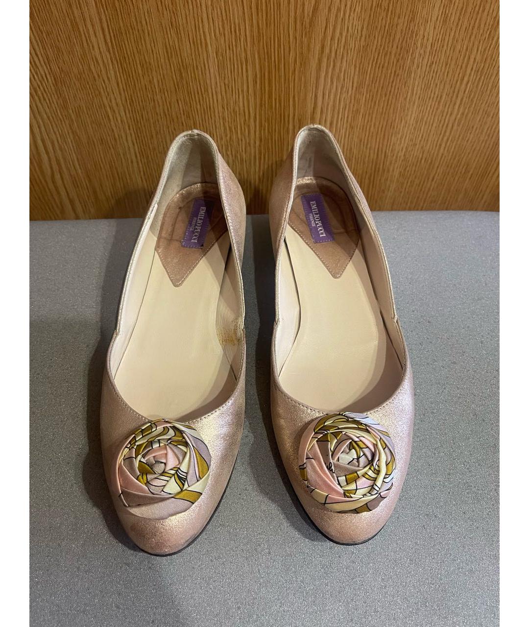EMILIO PUCCI Розовые кожаные лодочки на низком каблуке, фото 2