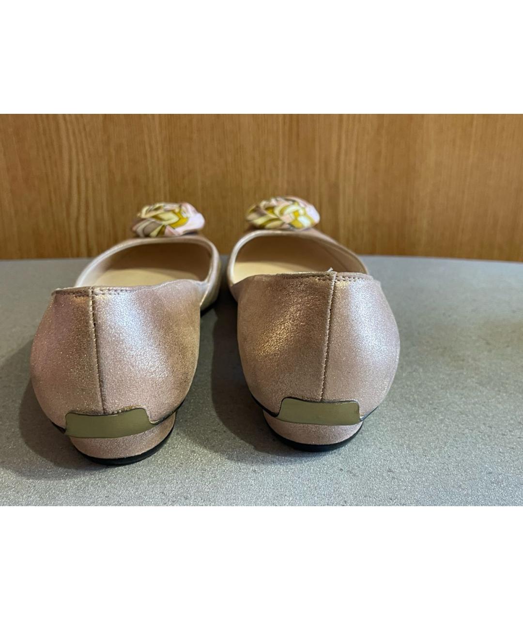 EMILIO PUCCI Розовые кожаные лодочки на низком каблуке, фото 4