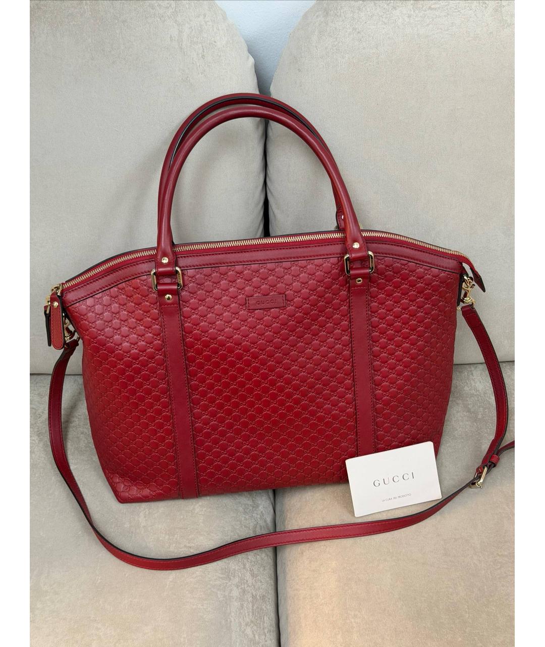 GUCCI Бордовая кожаная сумка тоут, фото 8