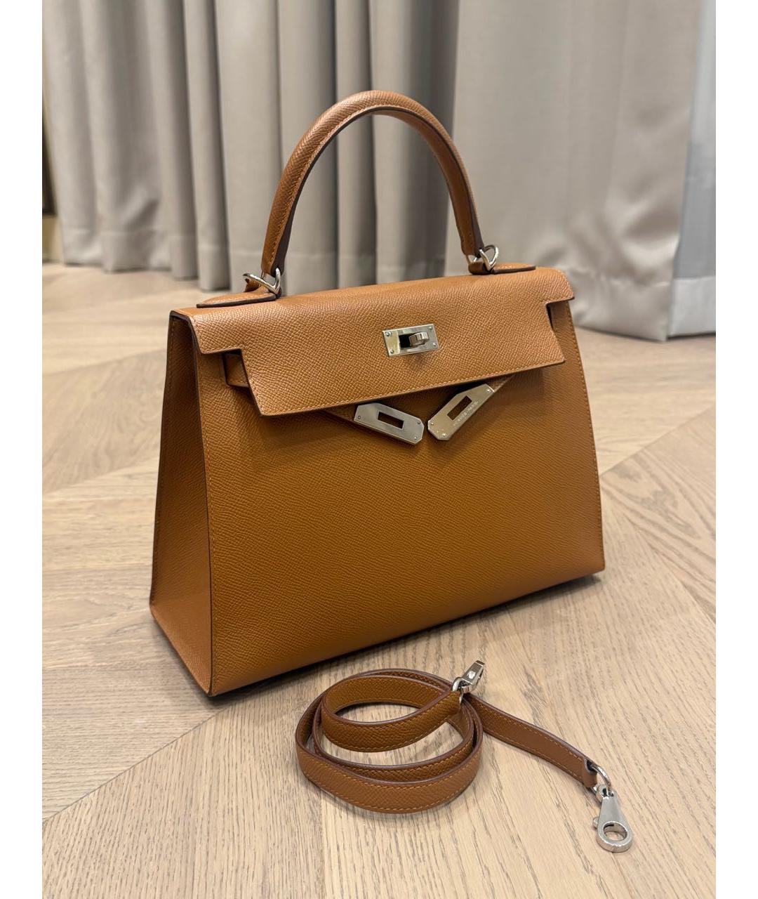 HERMES Коричневая кожаная сумка с короткими ручками, фото 2
