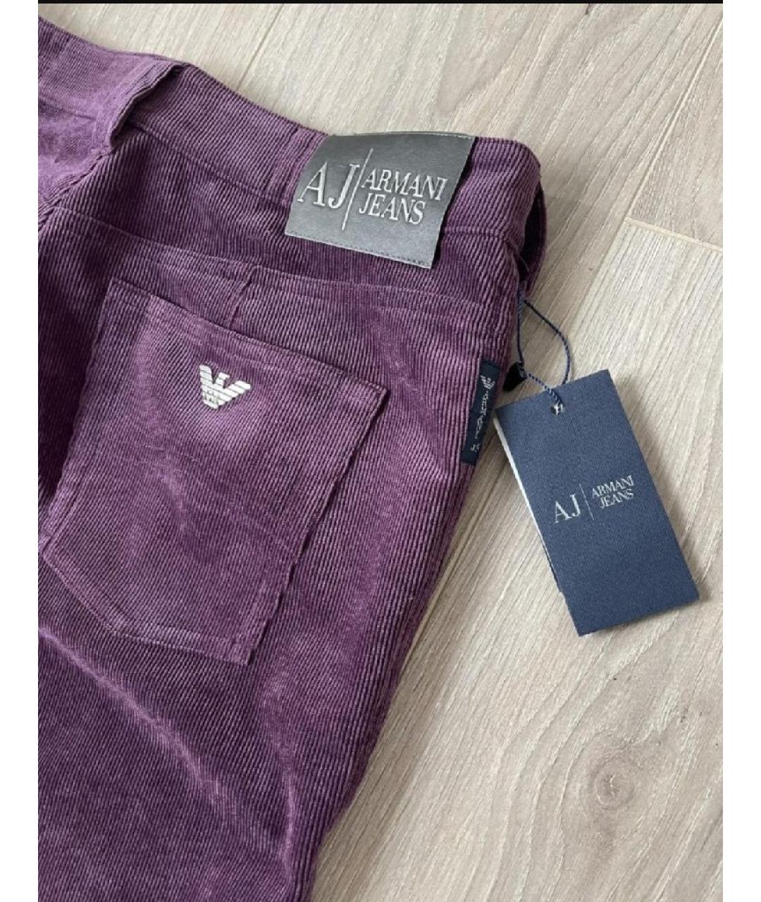 ARMANI JEANS Фиолетовые велюровые прямые брюки, фото 4
