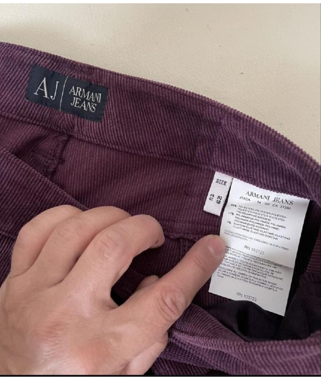 ARMANI JEANS Фиолетовые велюровые прямые брюки, фото 3