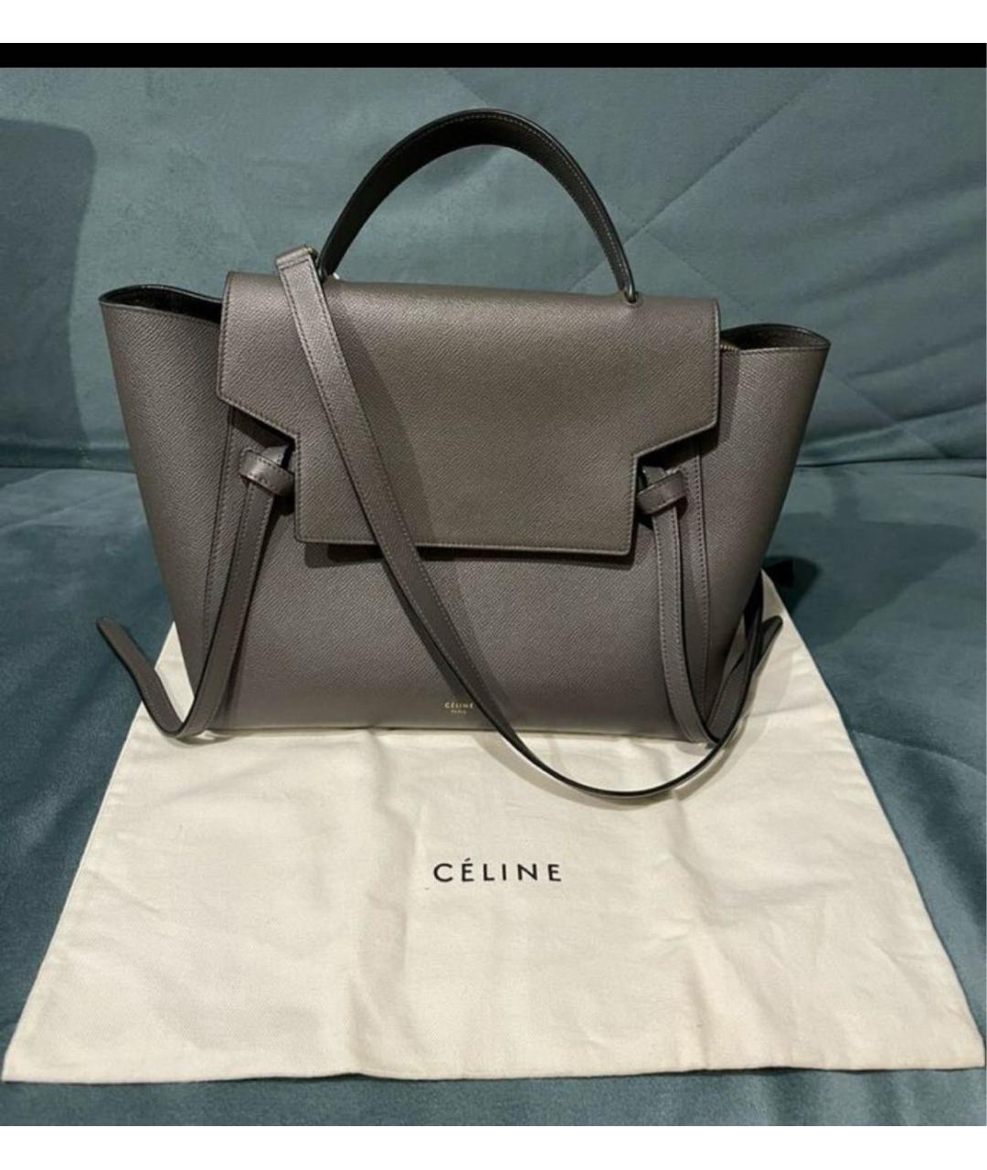 CELINE Антрацитовая кожаная сумка через плечо, фото 7