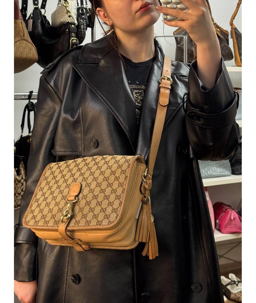 GUCCI Коричневая сумка через плечо из канвы, фото 6