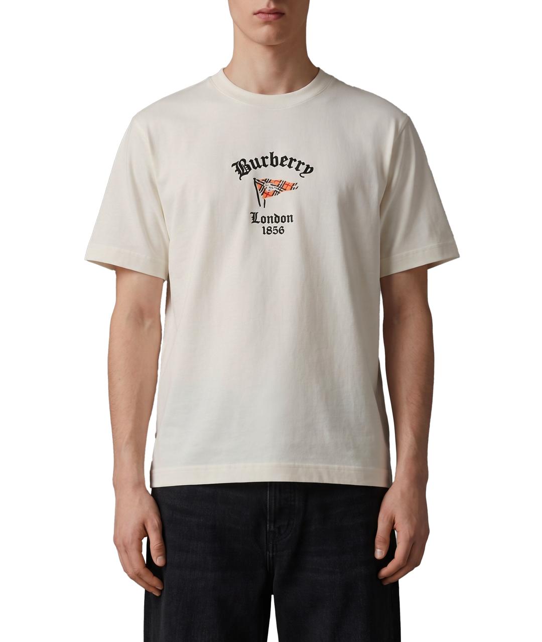 BURBERRY Белая хлопковая футболка, фото 4