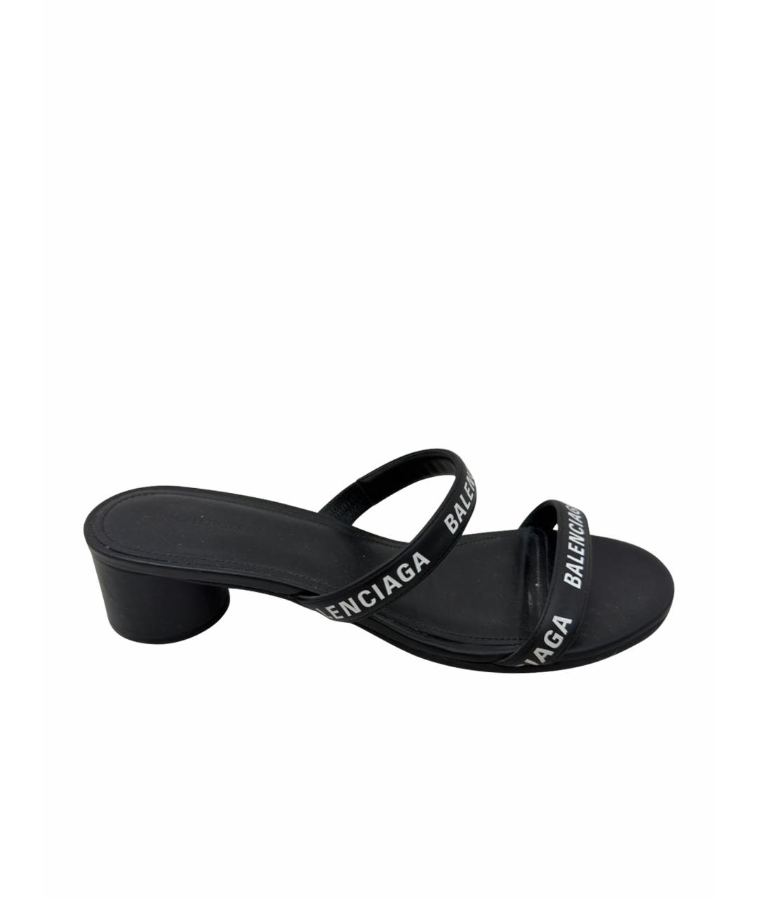 BALENCIAGA Черные кожаные мюли, фото 1