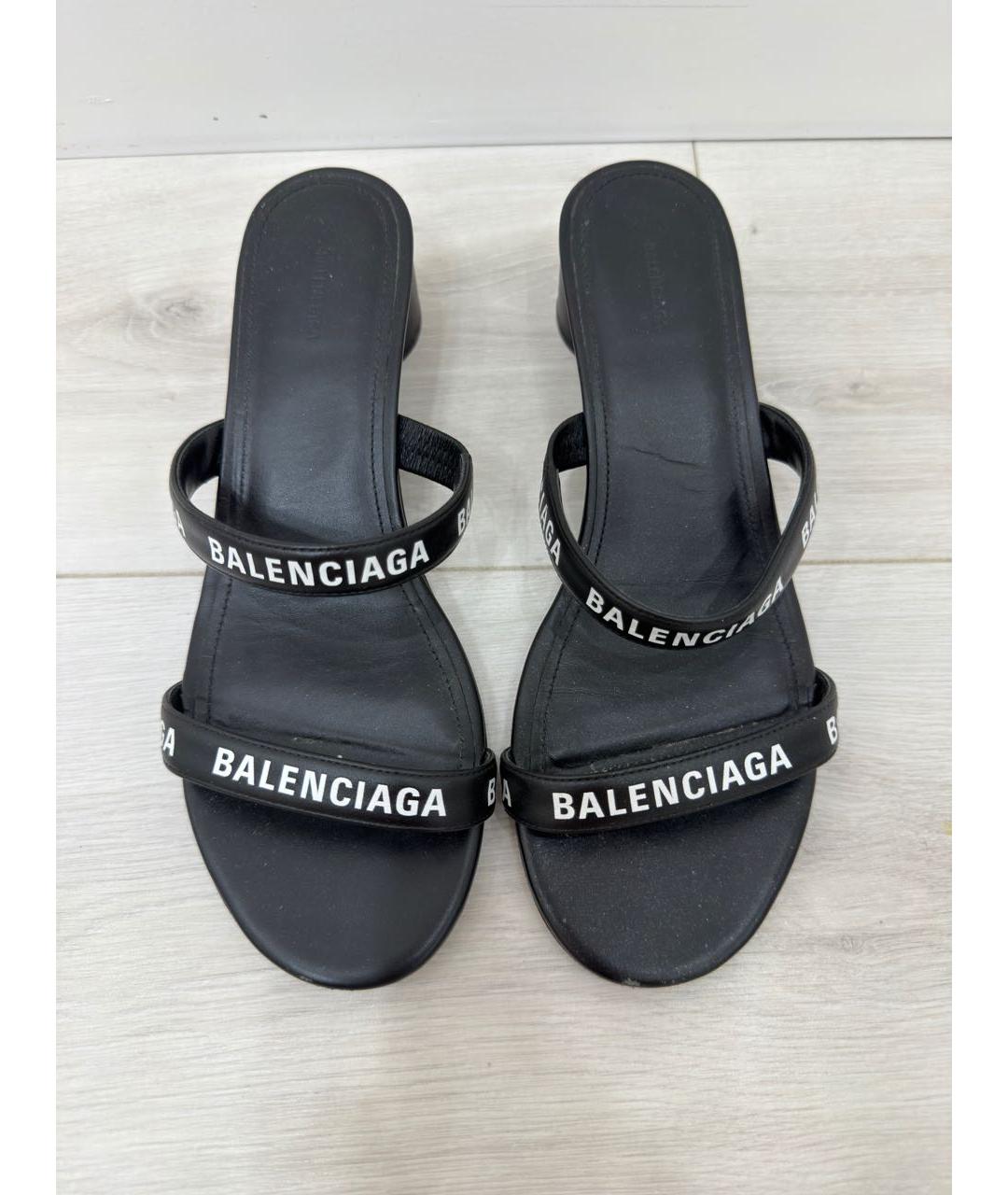 BALENCIAGA Черные кожаные мюли, фото 2