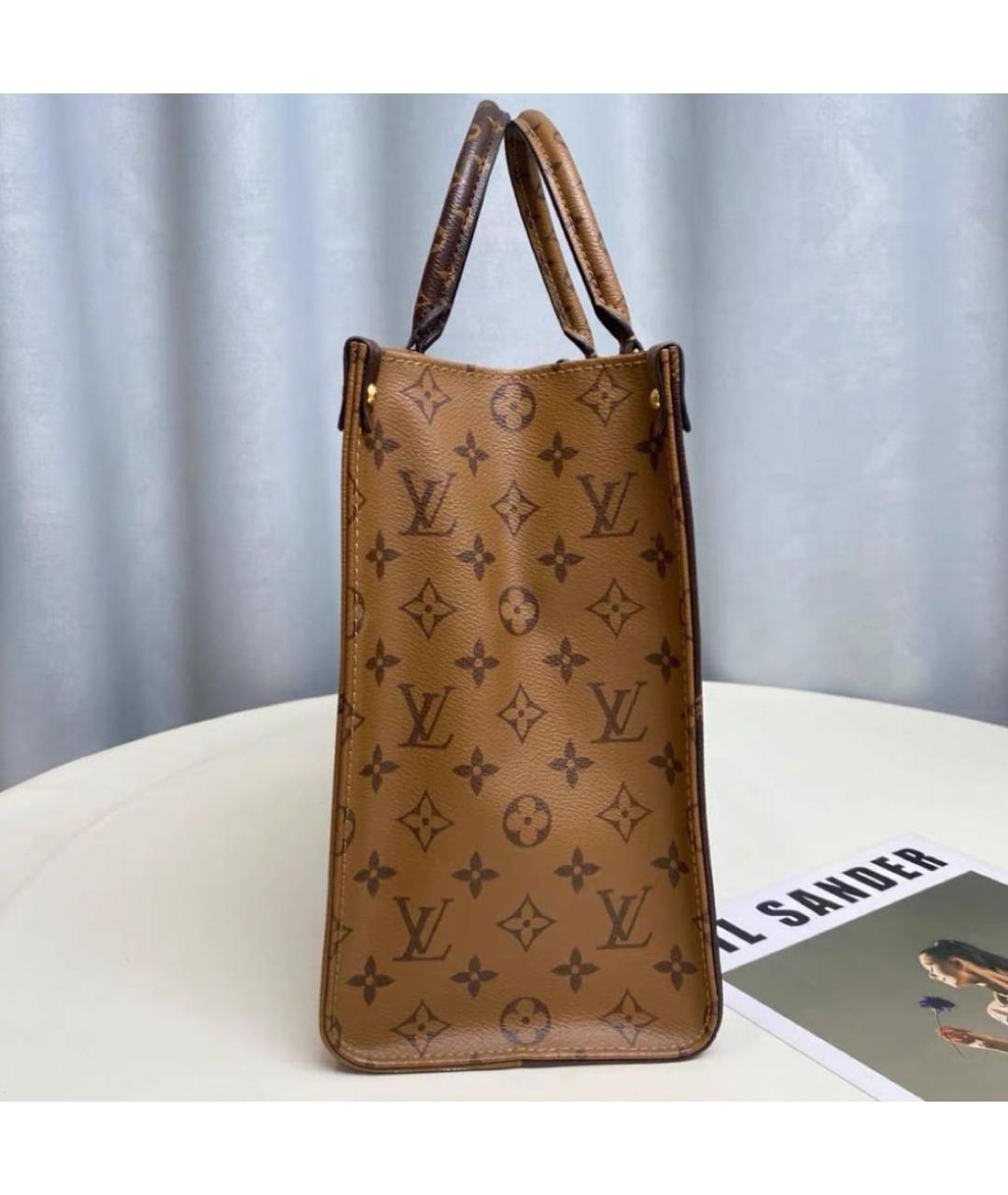 LOUIS VUITTON Коричневая кожаная сумка тоут, фото 3