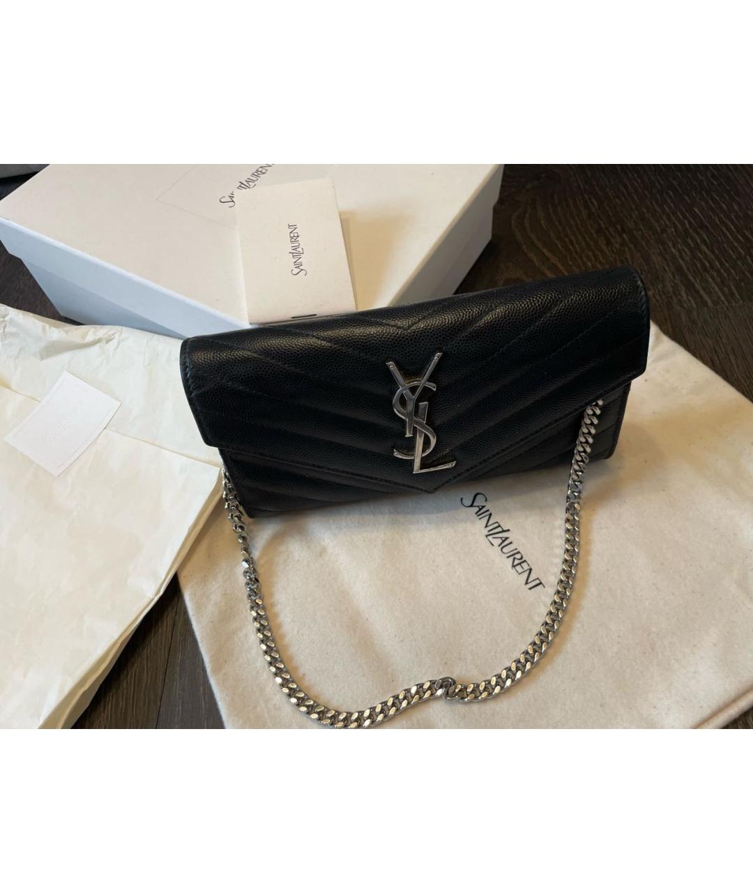 SAINT LAURENT Черная кожаная сумка с короткими ручками, фото 3