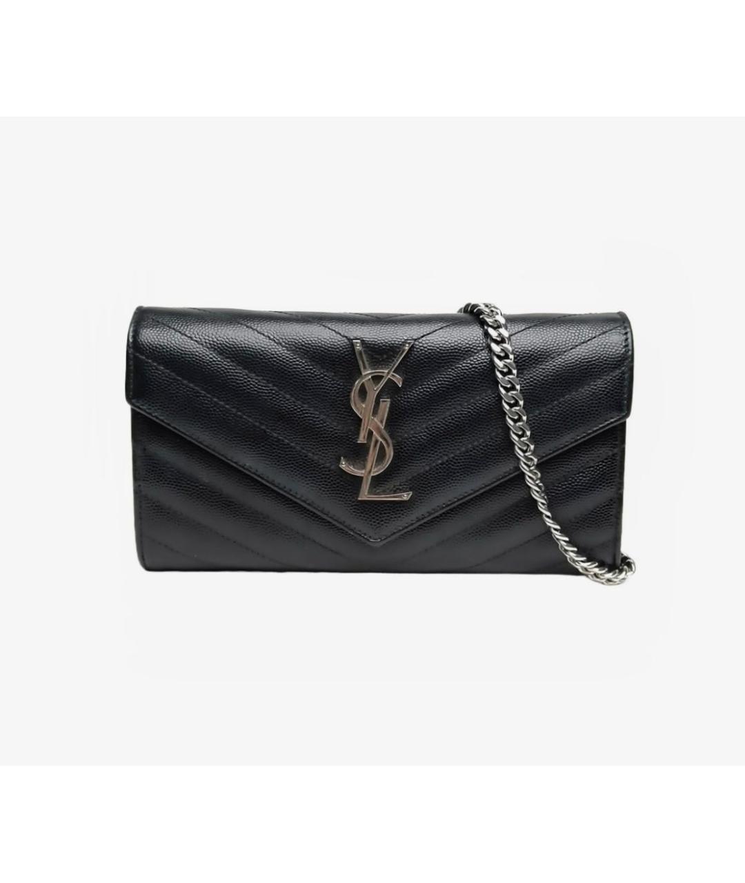 SAINT LAURENT Черная кожаная сумка с короткими ручками, фото 8