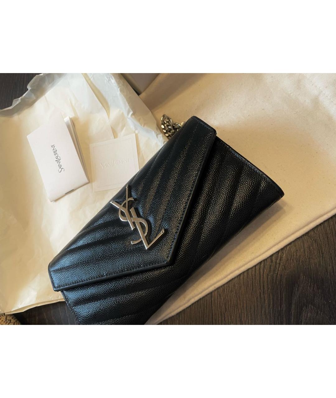 SAINT LAURENT Черная кожаная сумка с короткими ручками, фото 7