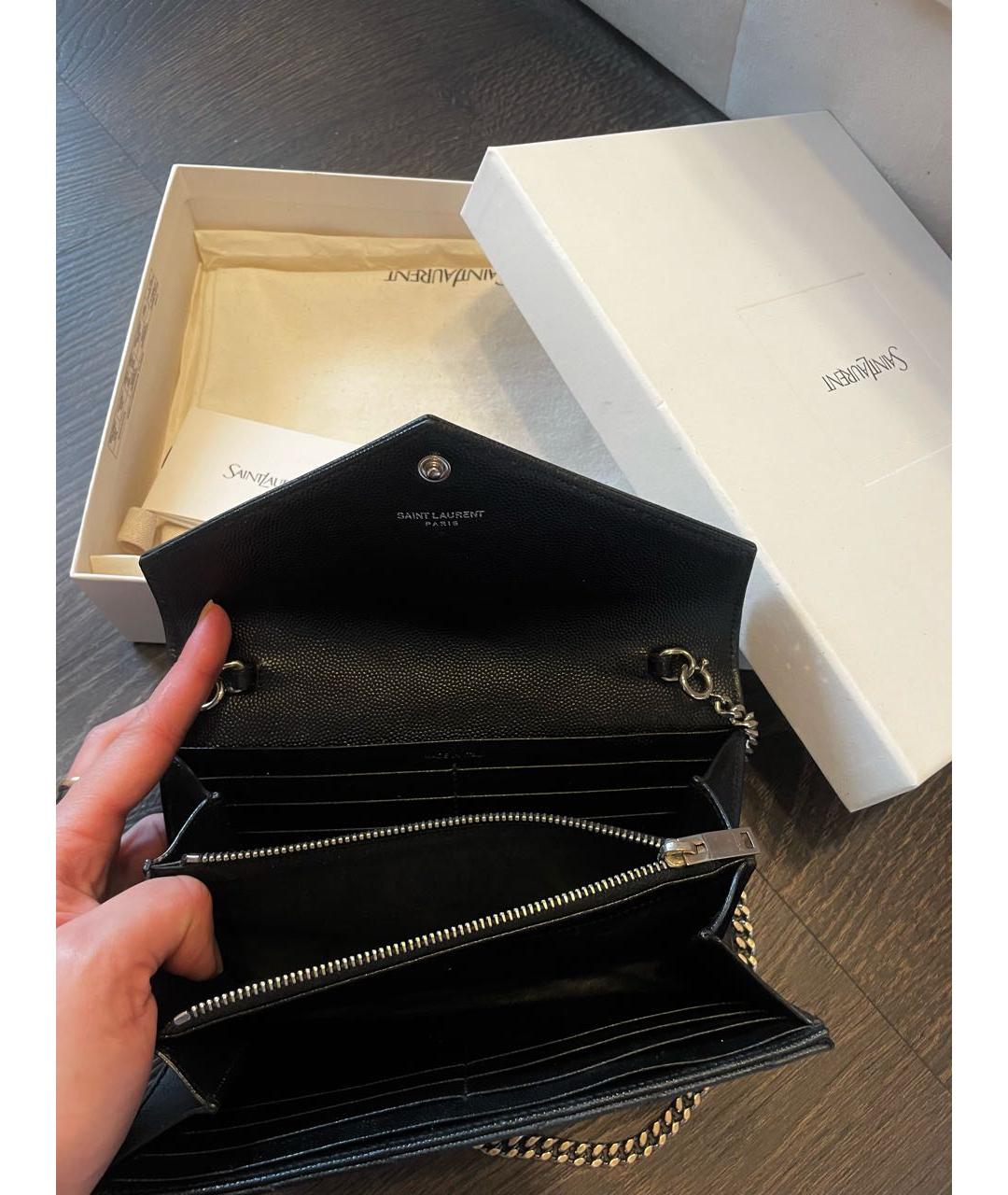 SAINT LAURENT Черная кожаная сумка с короткими ручками, фото 6