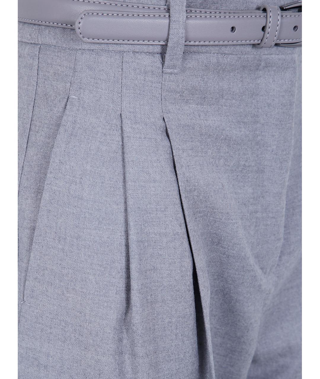 MAX MARA STUDIO Серые шерстяные прямые брюки, фото 3
