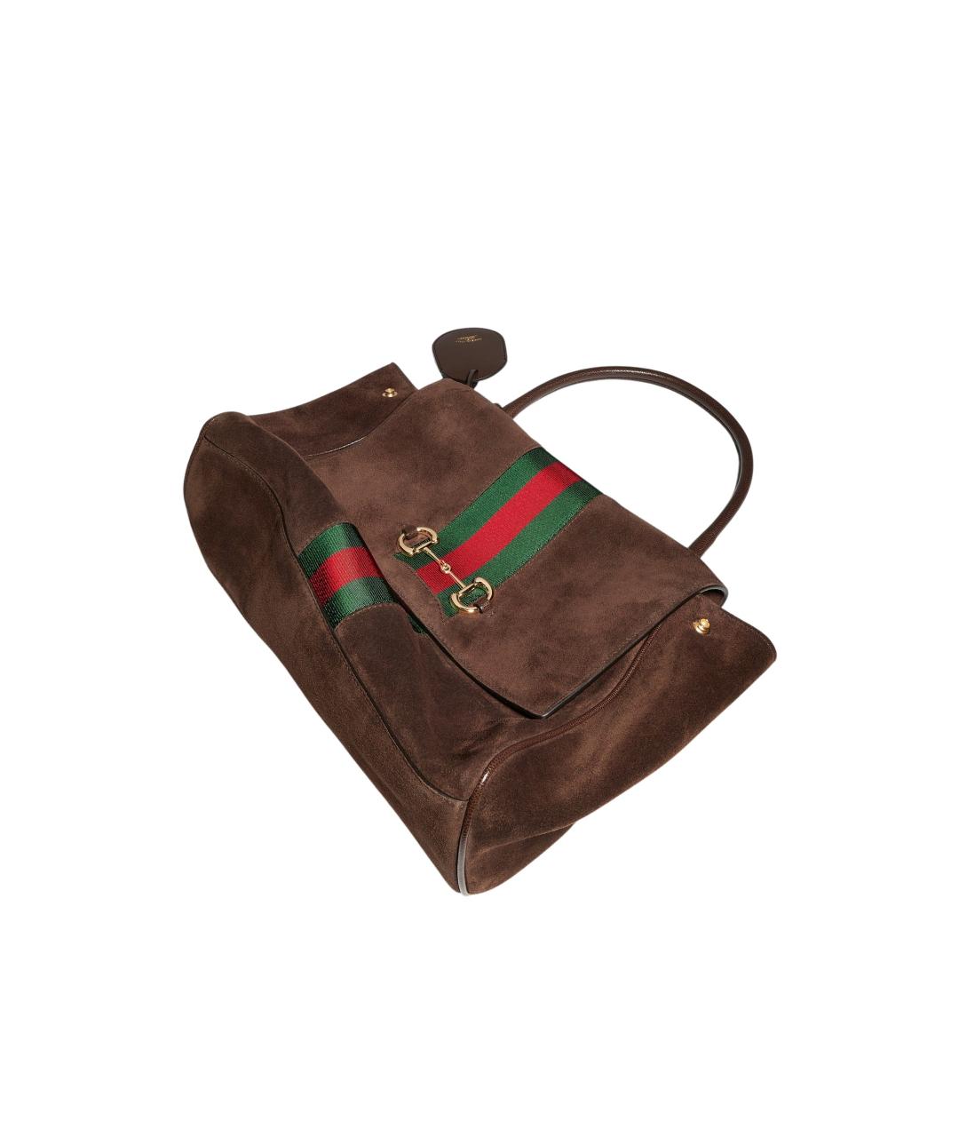 GUCCI Коричневая замшевая сумка с короткими ручками, фото 4