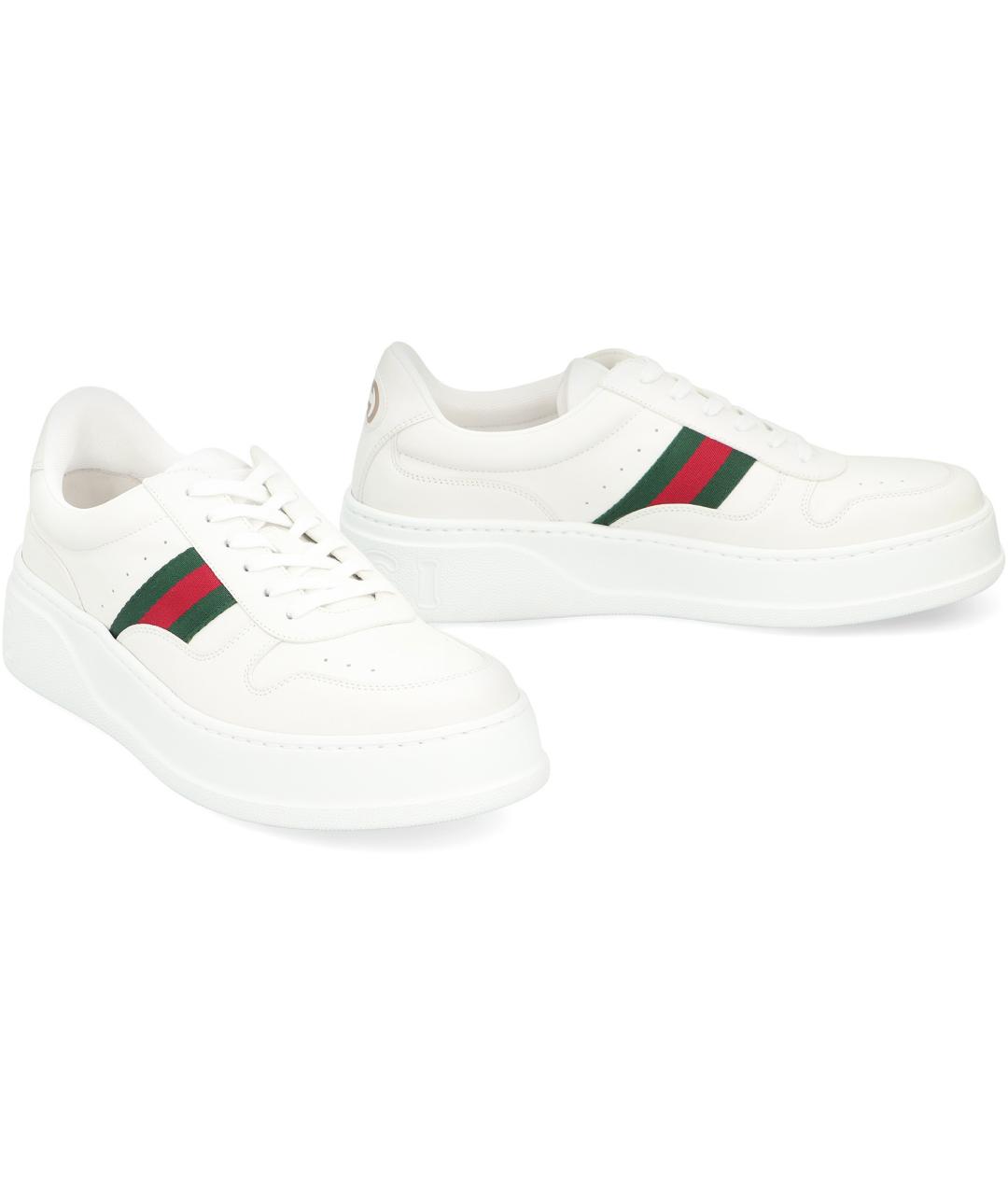 GUCCI Белые кожаные низкие кроссовки / кеды, фото 3