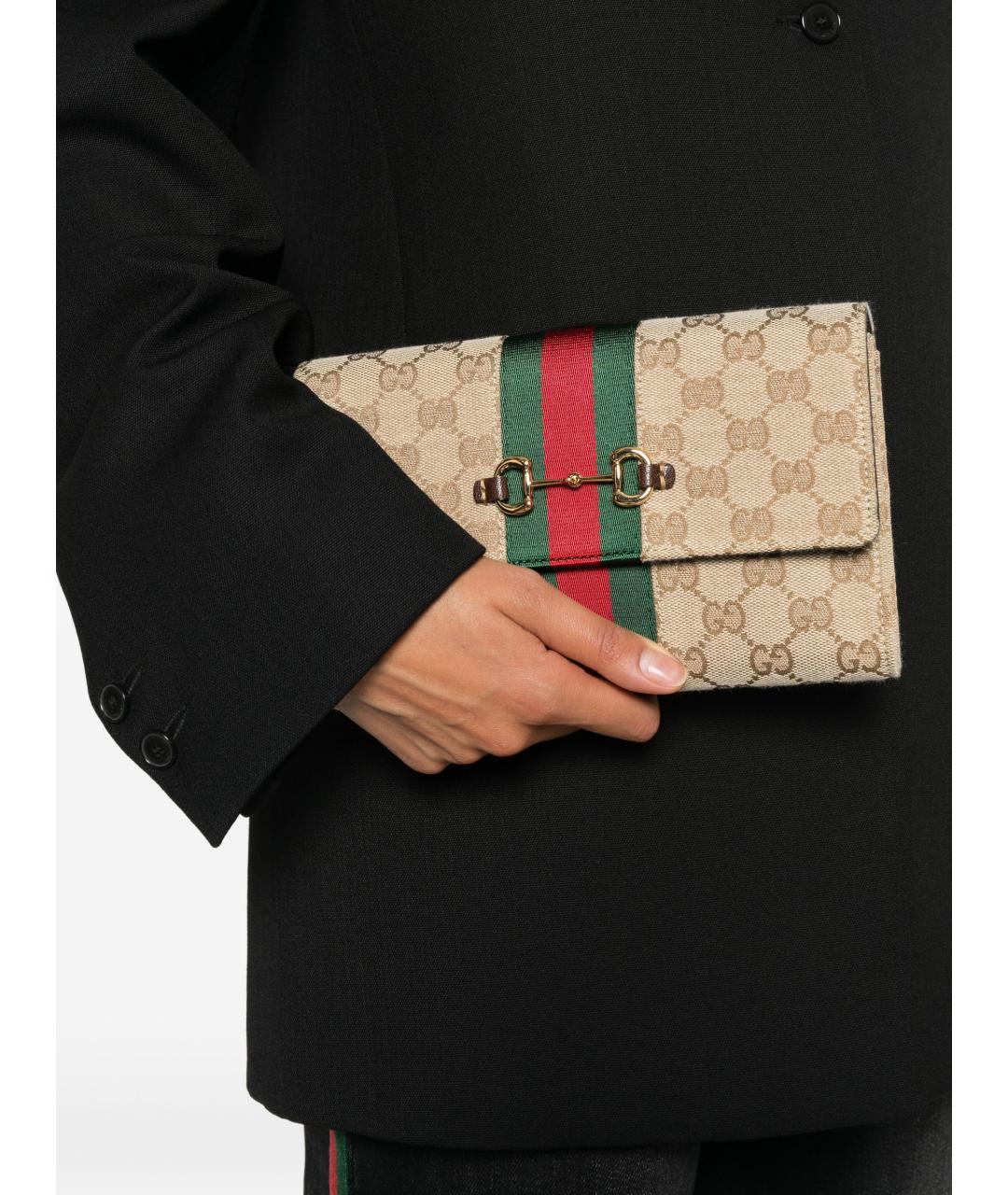GUCCI Бежевая сумка через плечо из канвы, фото 2