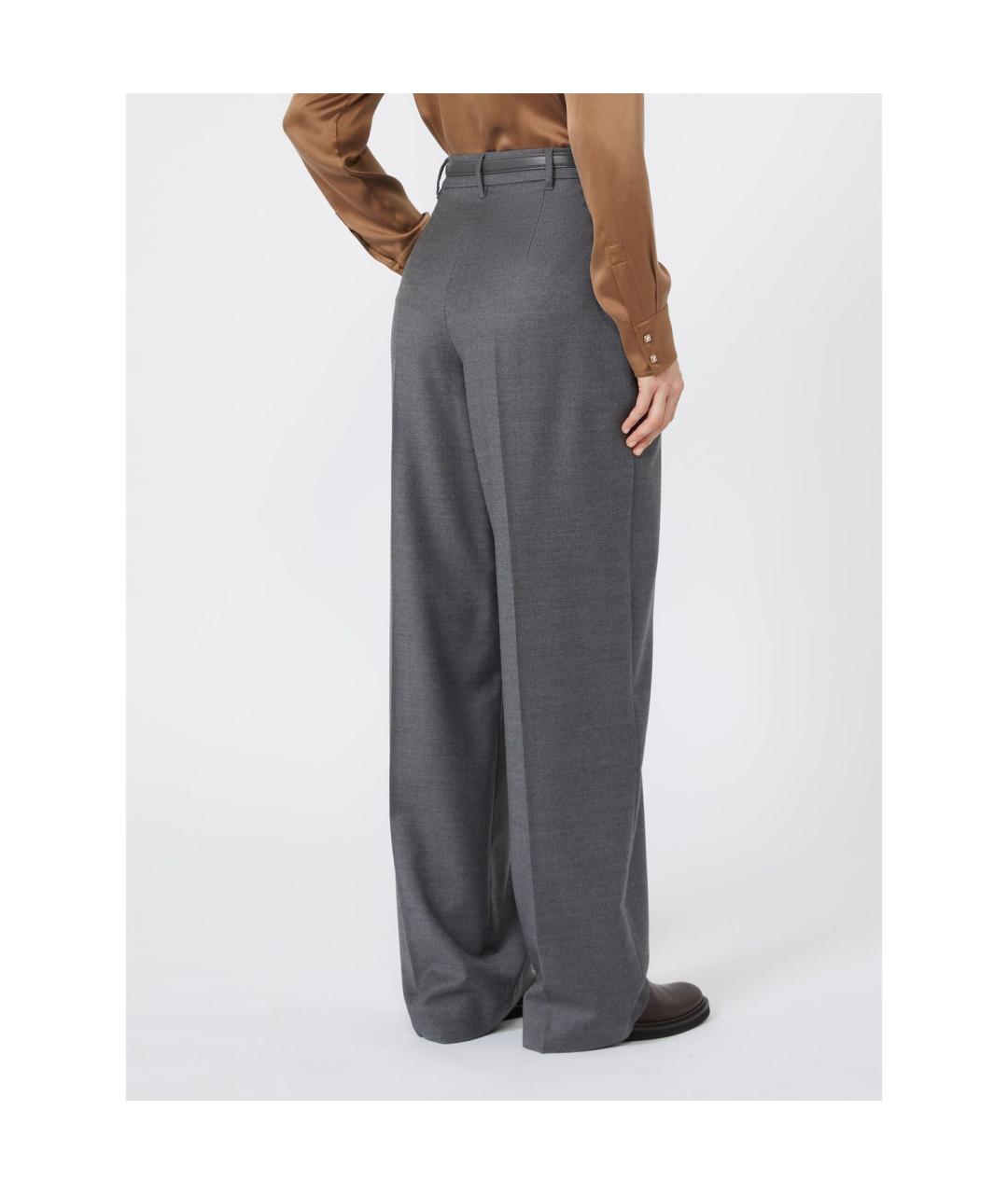 MAX MARA STUDIO Серые шерстяные прямые брюки, фото 2