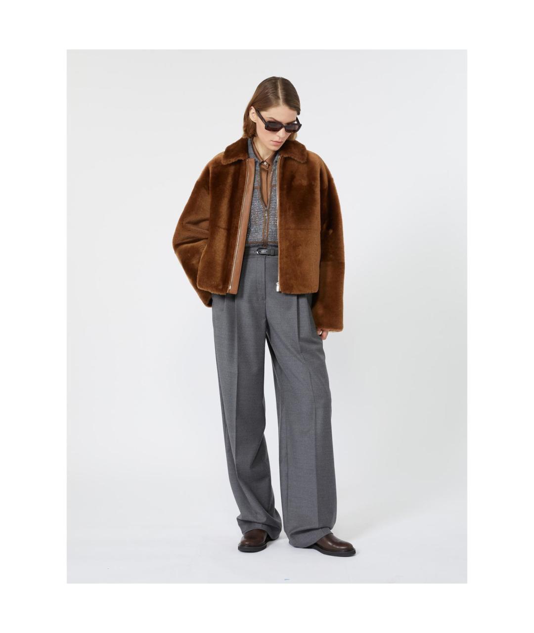 MAX MARA STUDIO Серые шерстяные прямые брюки, фото 4