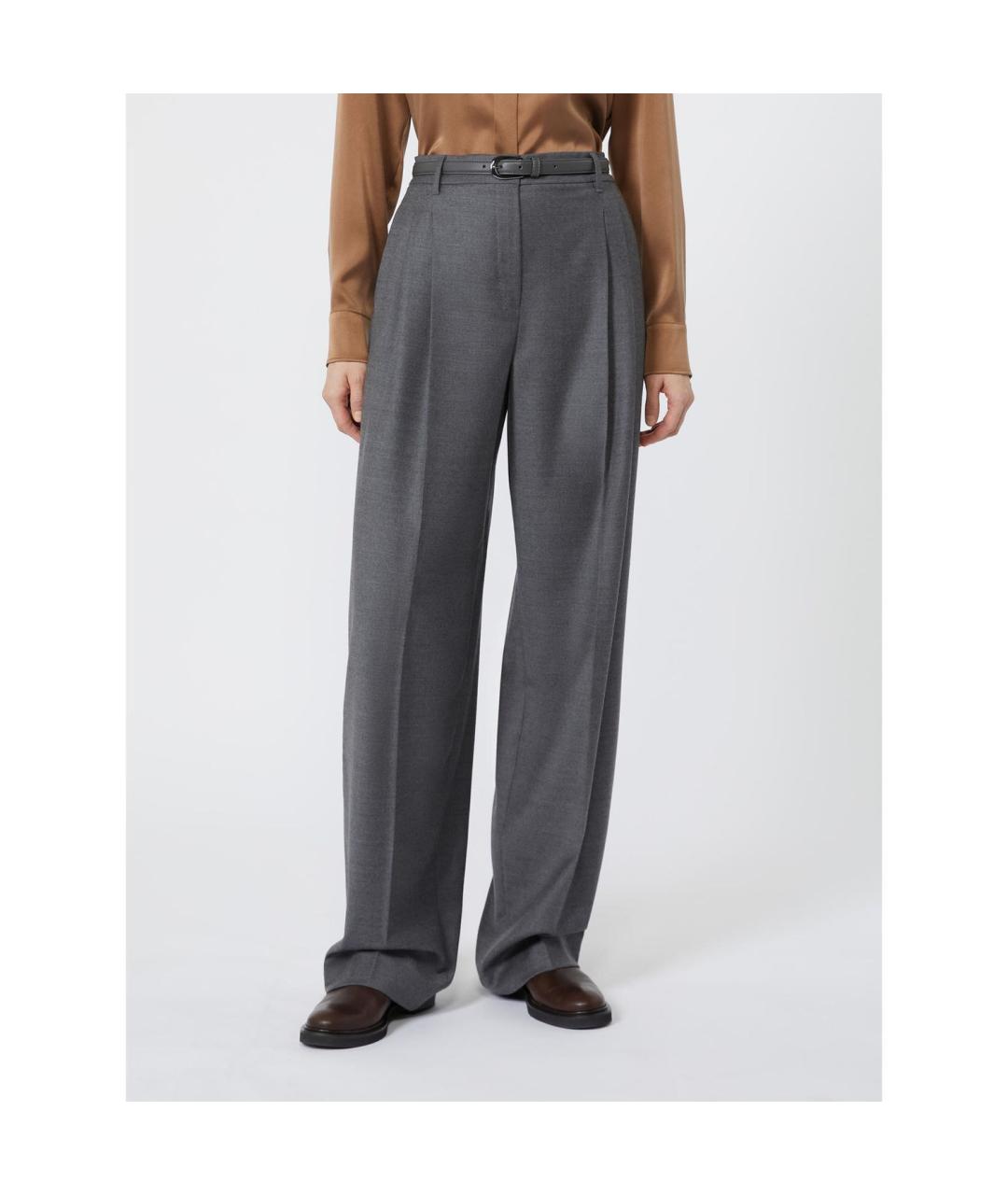 MAX MARA STUDIO Серые шерстяные прямые брюки, фото 6