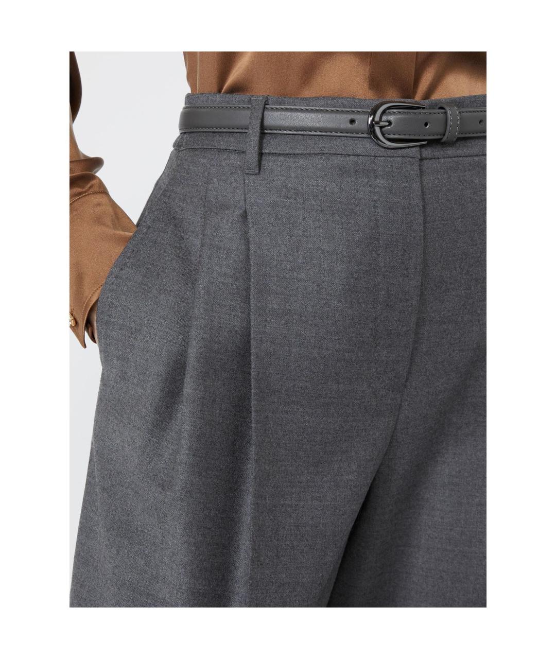 MAX MARA STUDIO Серые шерстяные прямые брюки, фото 3