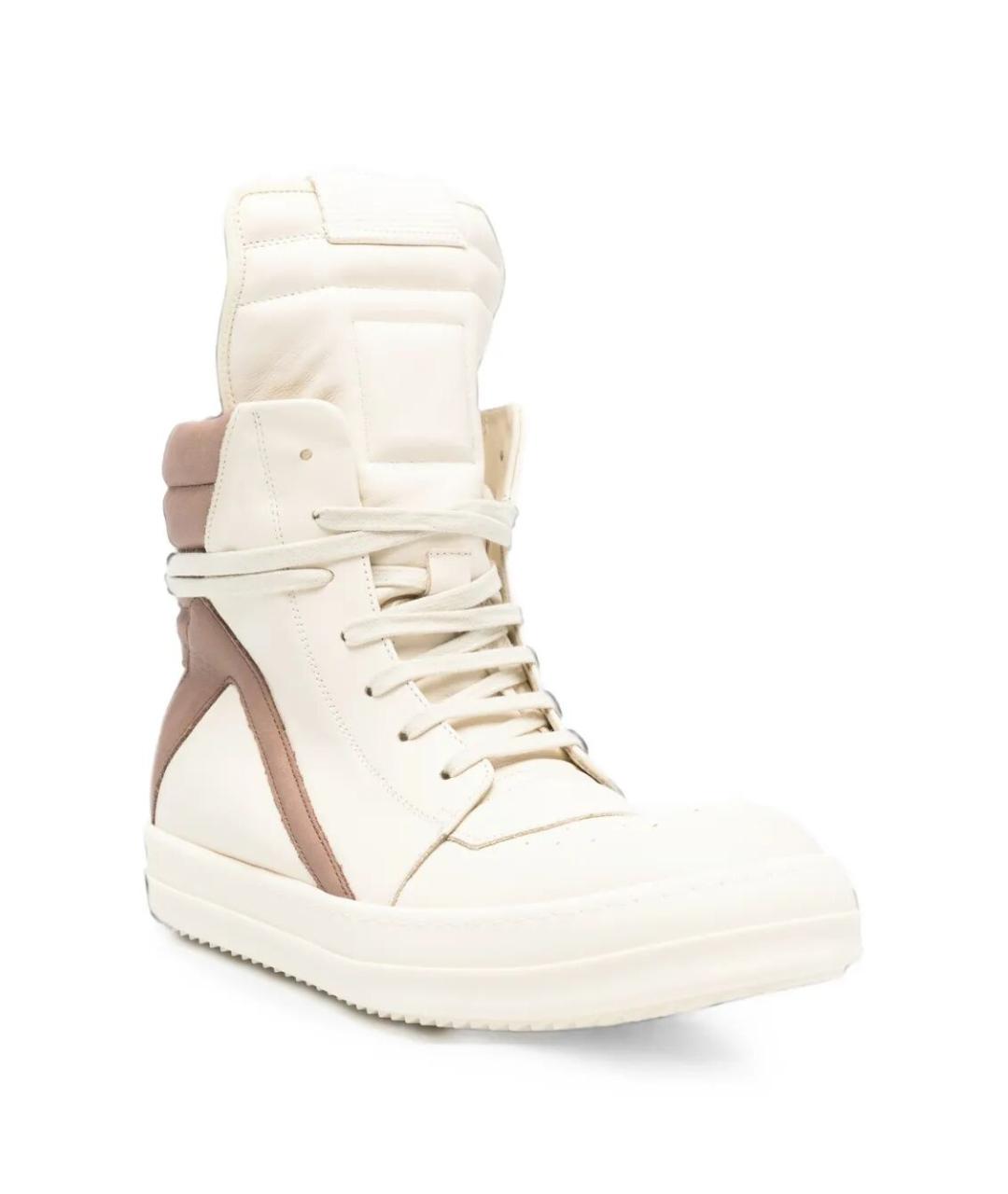 RICK OWENS Белые кожаные высокие кроссовки / кеды, фото 3