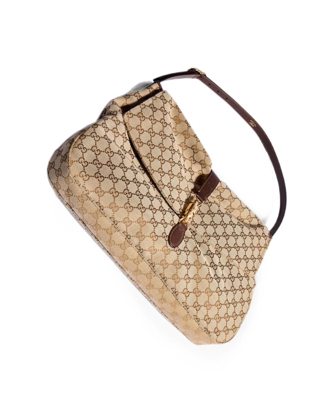 GUCCI Бежевая жаккардовая сумка на плечо, фото 3