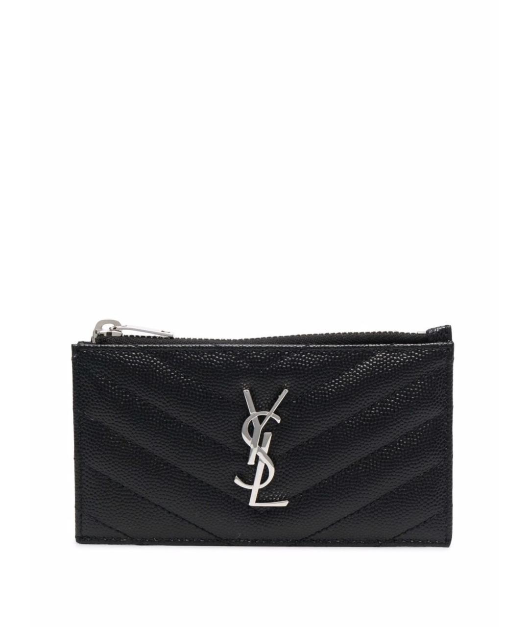 SAINT LAURENT Черный кожаный кардхолдер, фото 1