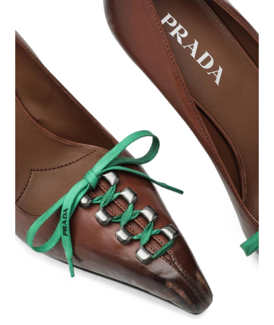 PRADA Коричневые кожаные туфли, фото 2