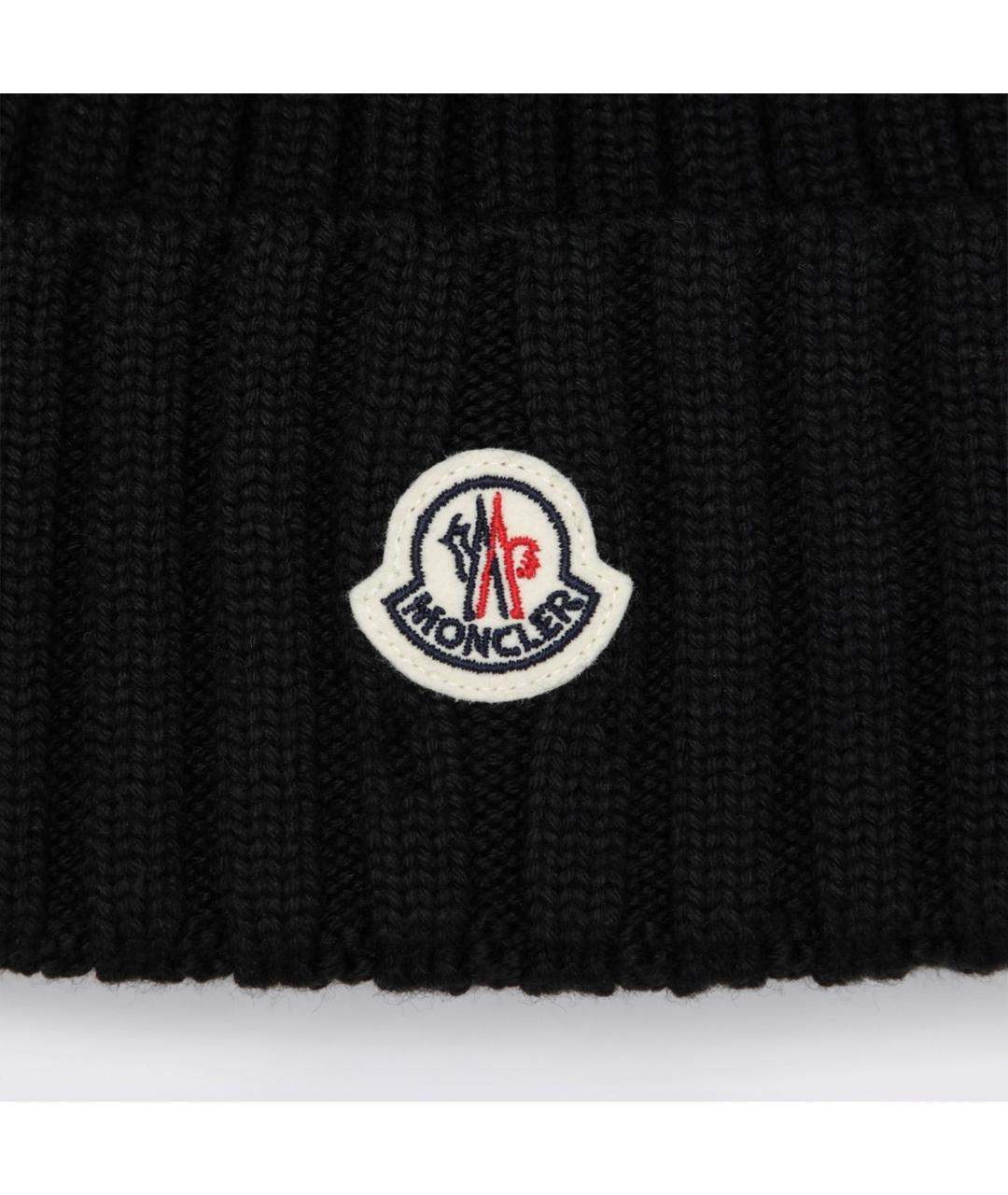 MONCLER Черная шерстяная шапка, фото 2