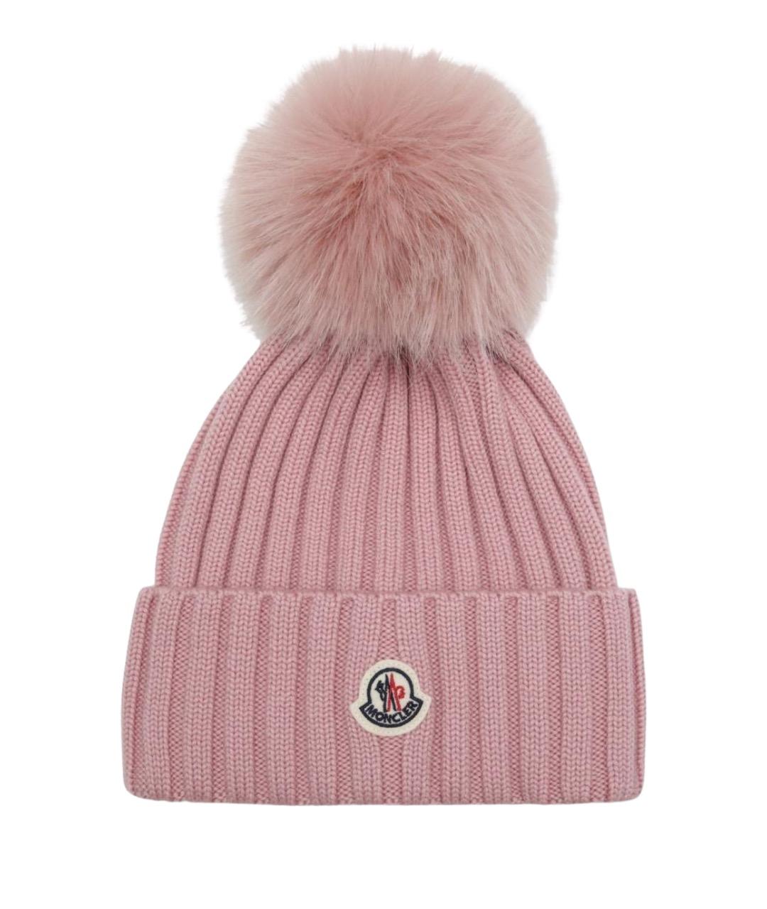 MONCLER Розовая шерстяная шапка, фото 1