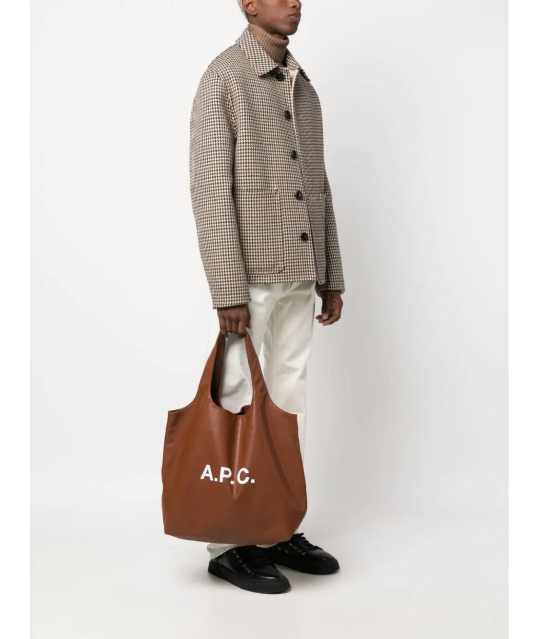 A.P.C. Коричневая синтетическая сумка тоут, фото 4