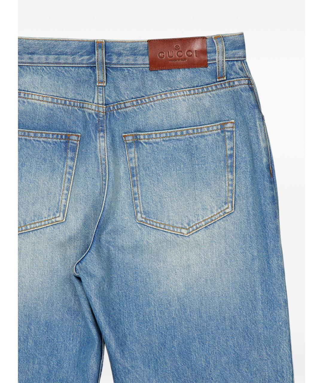 GUCCI Голубые хлопковые прямые джинсы, фото 4