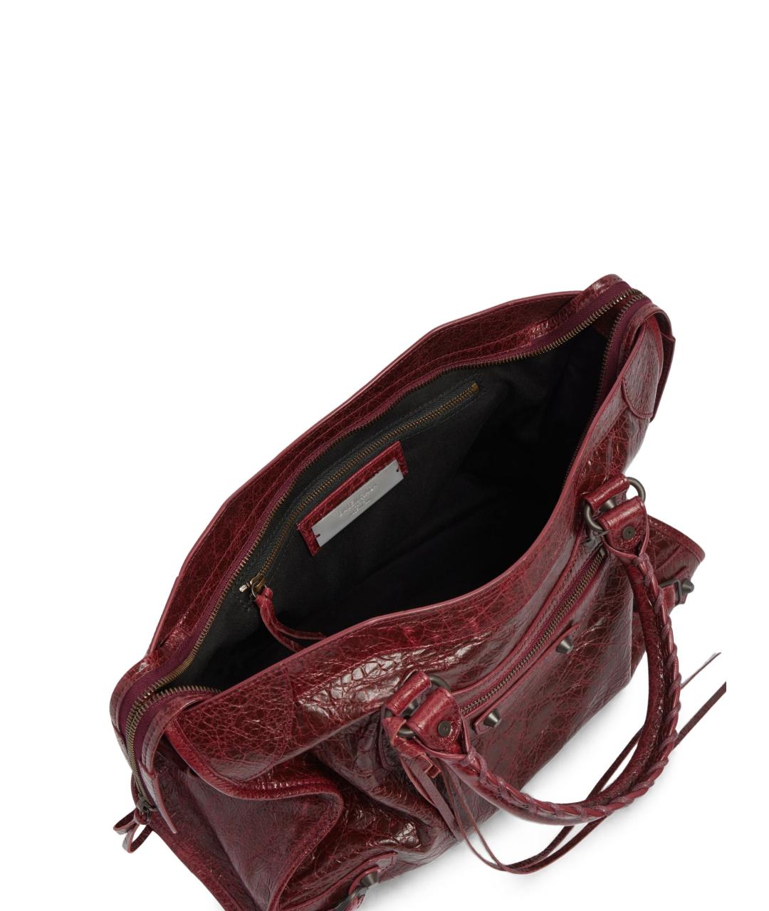 BALENCIAGA Бордовая кожаная сумка тоут, фото 5