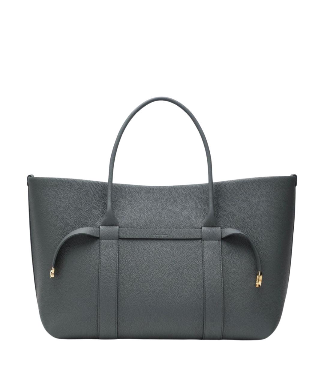 LORO PIANA Антрацитовая кожаная сумка тоут, фото 1