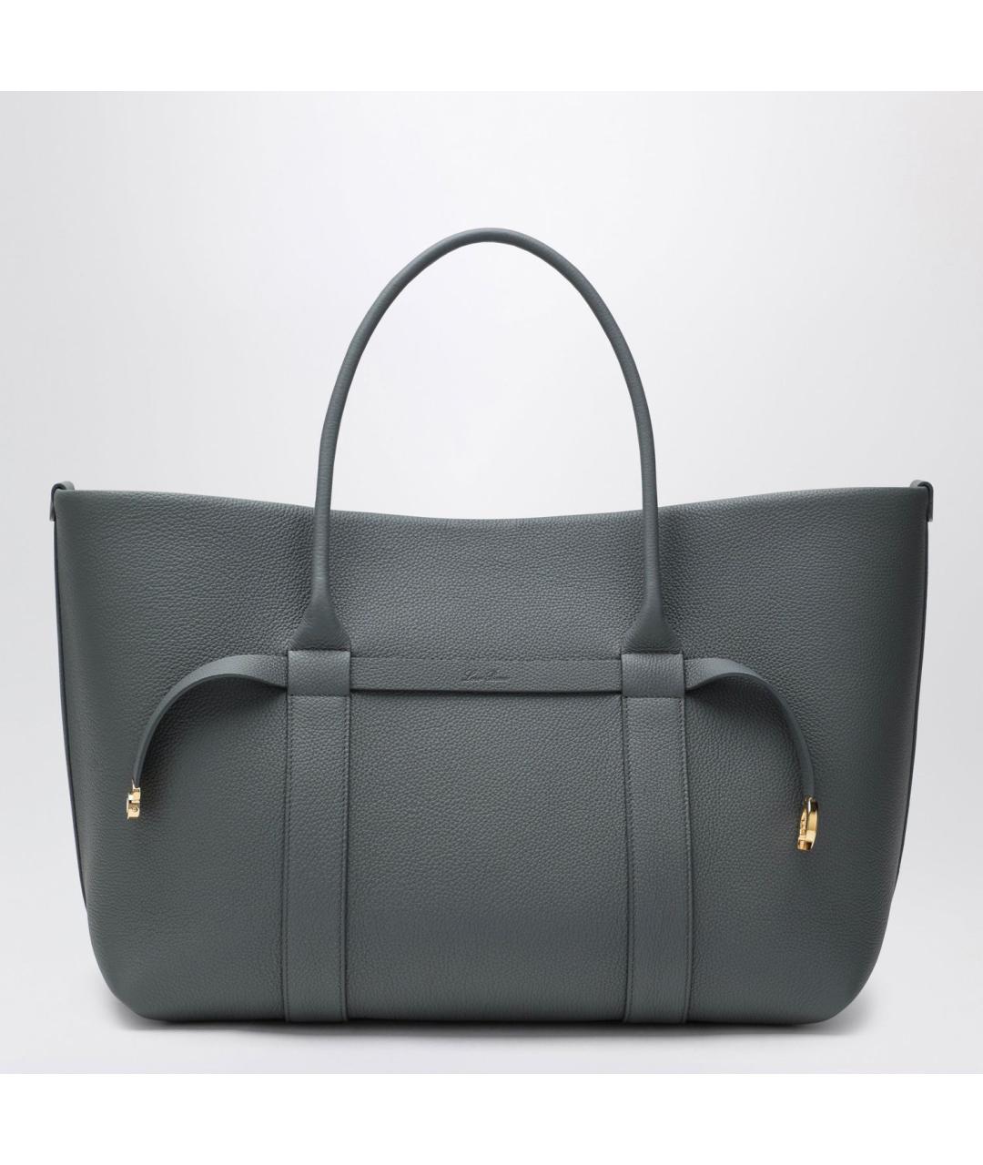 LORO PIANA Антрацитовая кожаная сумка тоут, фото 3